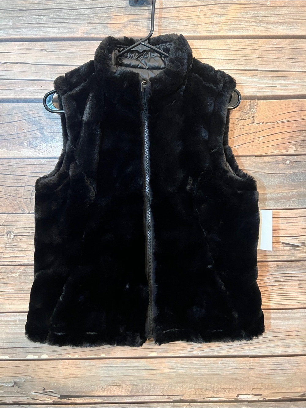 Women's Reversible Black Faux Fur Zip Vest -  Warm Outerwear Size Sm